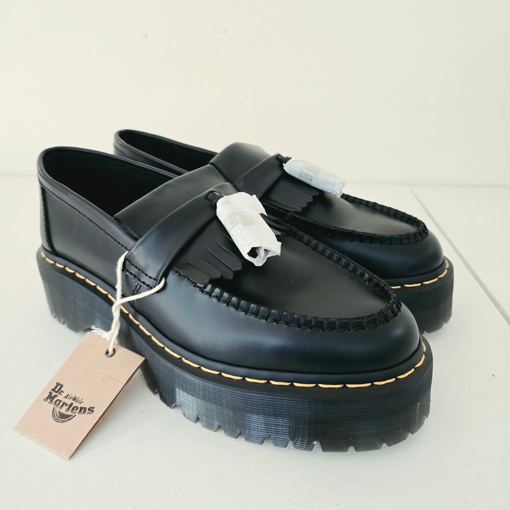 Dr. Martens Adrian Quad Leather Platform Loafers Black Shoes NEW Size 10 9 - Picture 3 of 12